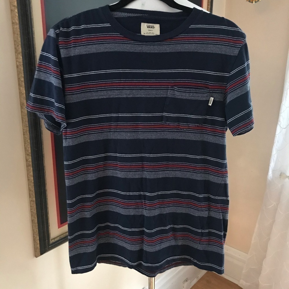 VANS:Men's Sz Small Blue/White/ Red Striped Tshirt